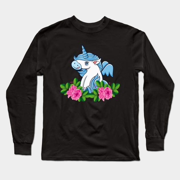 Cute Unicorn Flower Lover Long Sleeve T-Shirt by JeffDesign